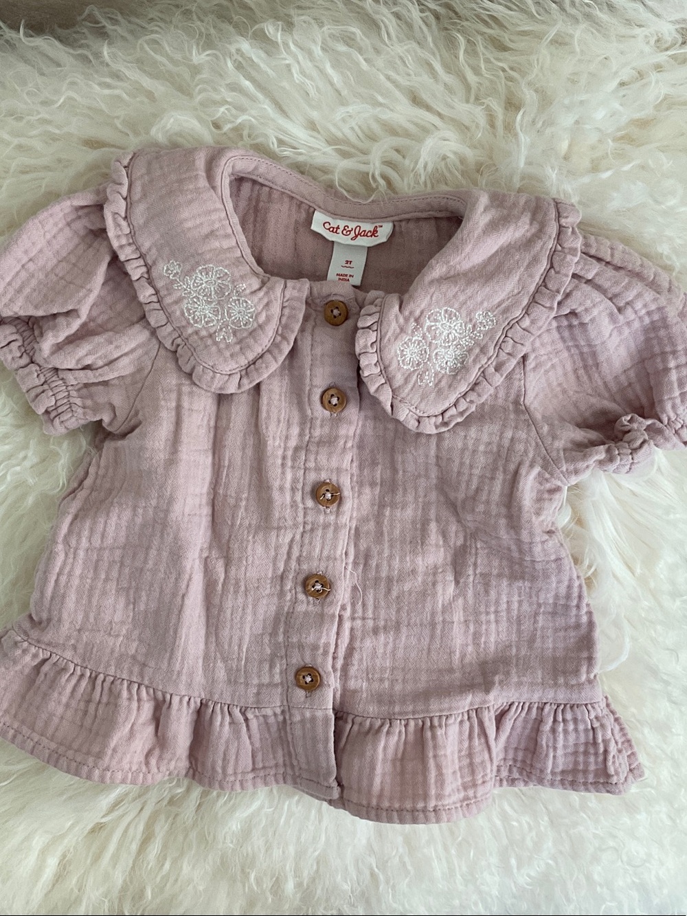 Cat & Jack Pink Ruffle-Trim Button Front Girls Top